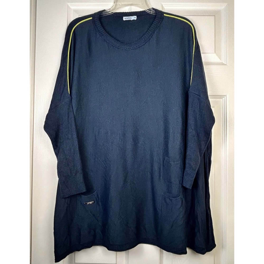 MERSEA Catalina Travel Sweater OS Blue Tunic w/ Yellow Stripes Made in Ecuador